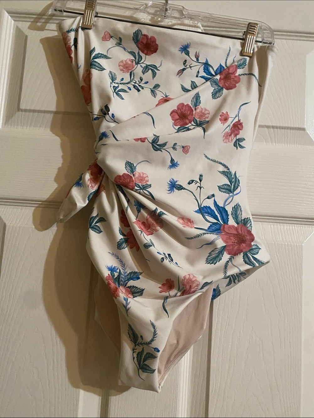 Women’s Floral One-Piece Swimsuit — Cream with Pink & Blue Flowers